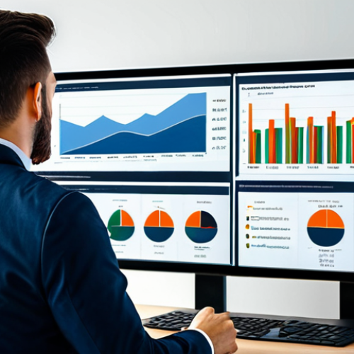 **

A professional marketing analyst in a modern office, reviewing a data dashboard on a large screen, fully clothed in appropriate business attire, showing charts of website traffic, conversion rates, and customer acquisition cost, safe for work, perfect anatomy, natural proportions, high-quality rendering, professional.

**