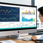 데이터 분석 및 시각화를 위한 무료 도구 - A modern, clean web-based data visualization dashboard displayed on a large widescreen monitor in a ...