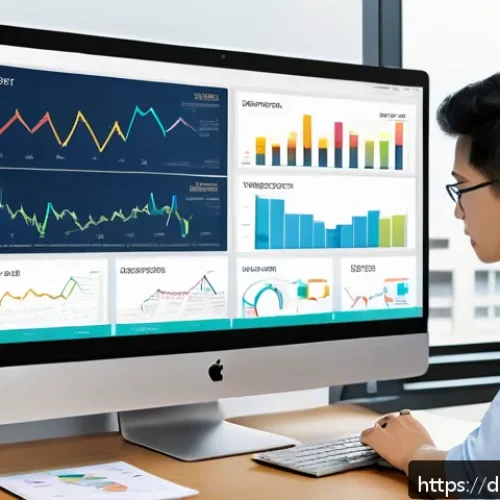 데이터 분석 및 시각화를 위한 무료 도구 - A modern, clean web-based data visualization dashboard displayed on a large widescreen monitor in a ...